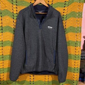 Eddie Bauer blueish/ grey Fleece Snap Pullover quarter snap Kangaroo Pocket